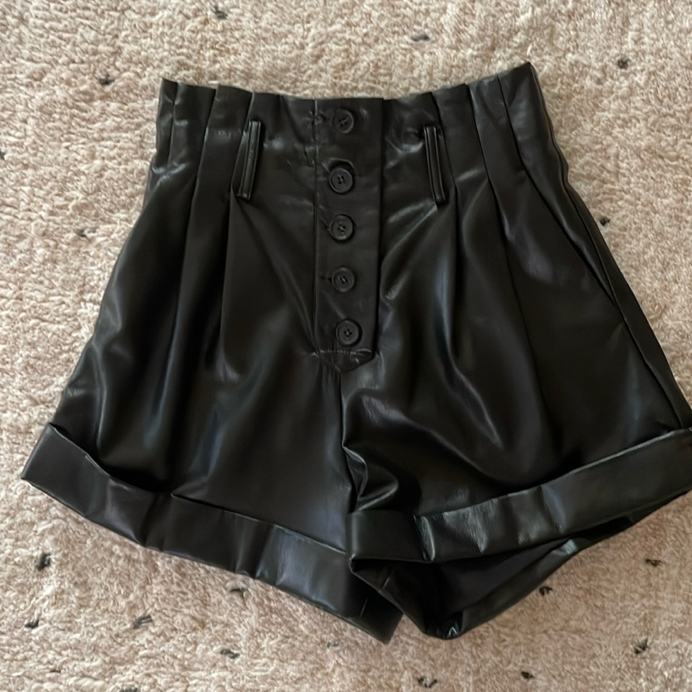Self Portrait Faux Leather Shorts